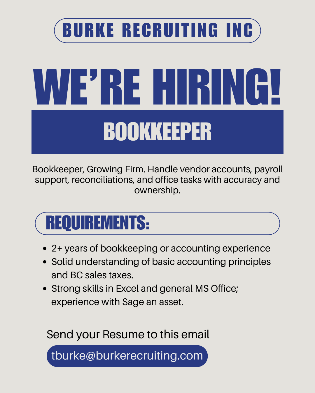 Bookkeeper Role in Fraser Valley | Apply Now!