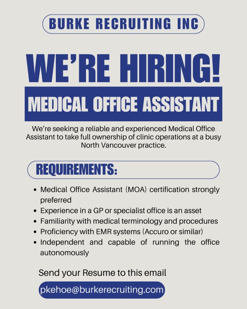 Professional Medical Office Assistant Job candidate managing a modern clinic reception desk.