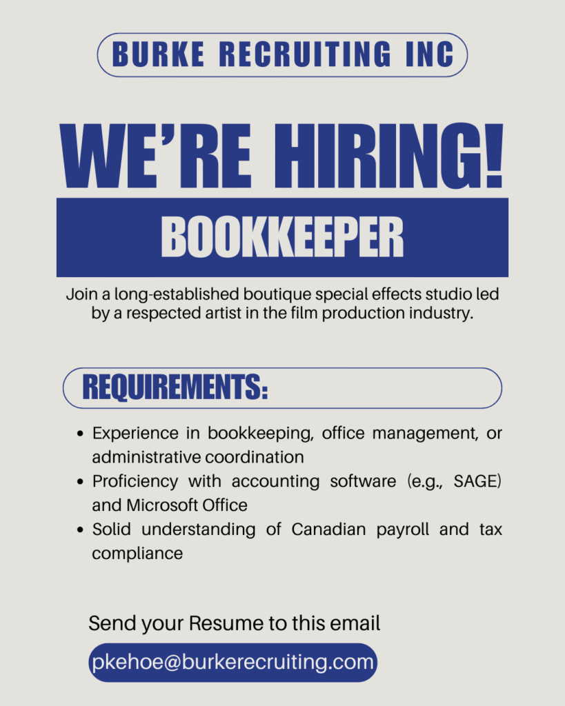 Professional bookkeeper working on finances at a creative film studio in Burnaby.