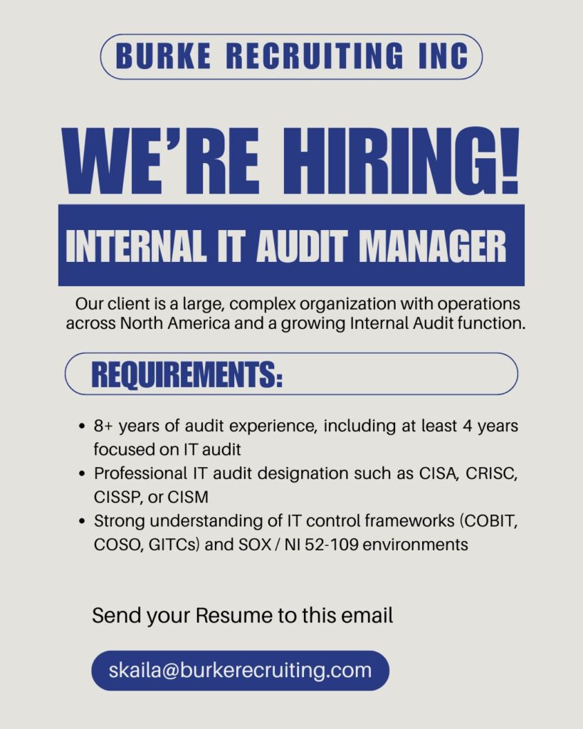 Professional discussing IT audit findings - Internal IT Audit Job in Richmond at a growing North American organization.