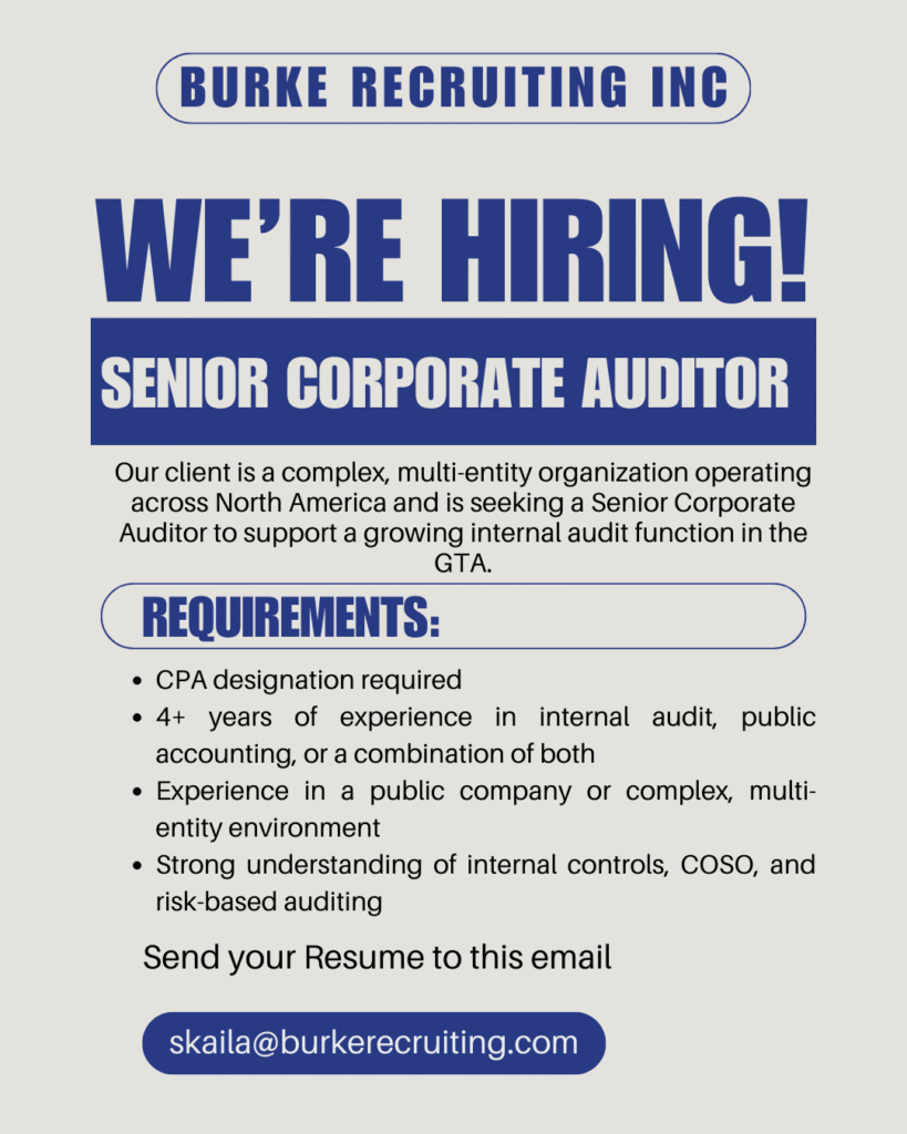 Professional discussing audit findings, representing the Senior Corporate Auditor job in Oakville.